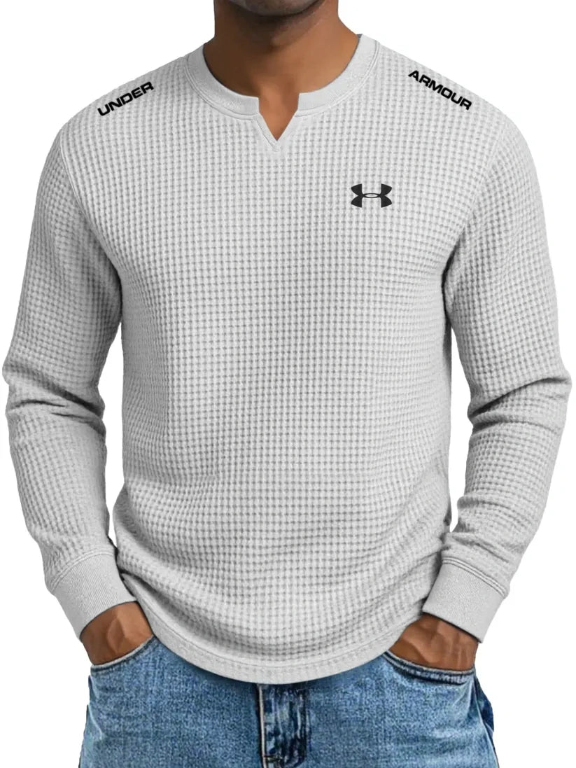 Men's cotton waffle casual V-neck T-shirt